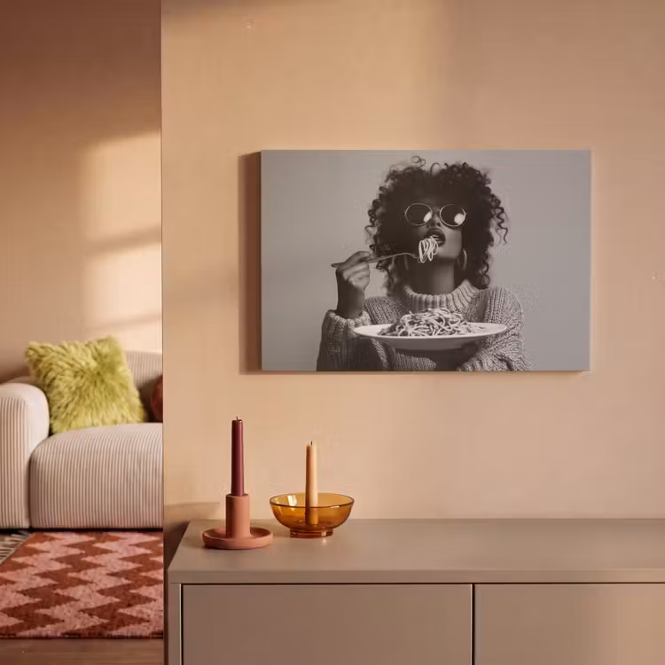 Canvas schilderij - Vrouw - Pasta - Zwart - Wit — 2