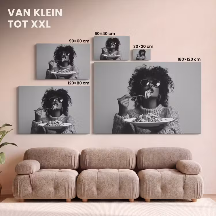 Canvas schilderij - Vrouw - Pasta - Zwart - Wit — 8