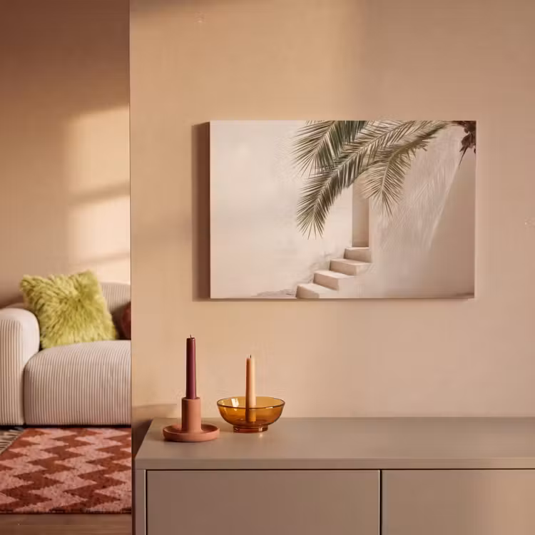 Canvas schilderij - Palmboom - Schaduw - Trap - Beige — 2