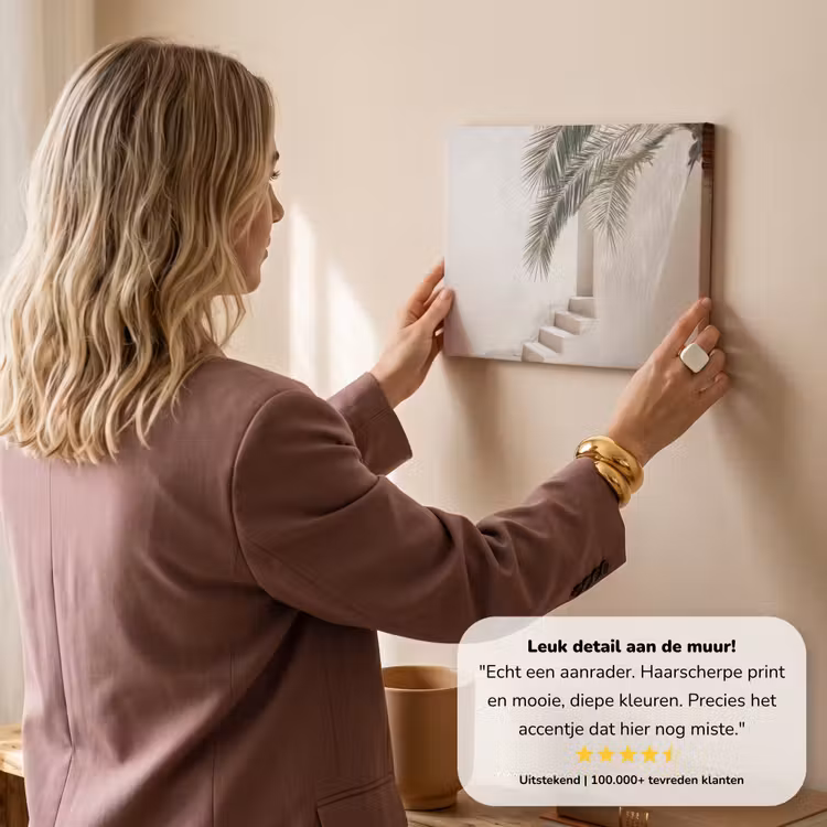 Canvas schilderij - Palmboom - Schaduw - Trap - Beige — 3