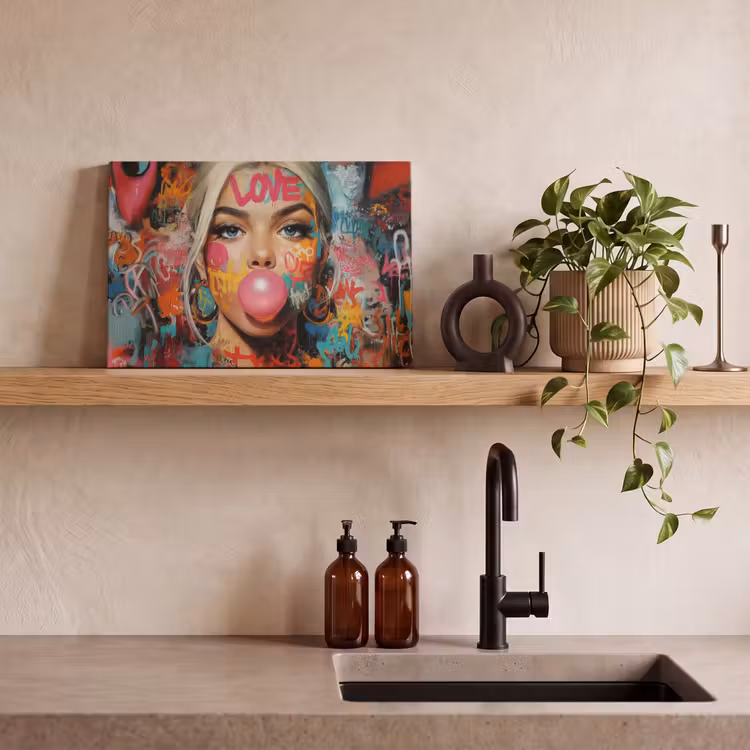 Canvas schilderij - Vrouw - Kauwgom - Graffiti - Love — 4