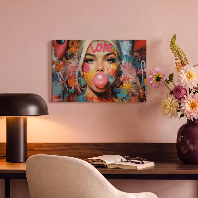 Canvas schilderij - Vrouw - Kauwgom - Graffiti - Love — 6