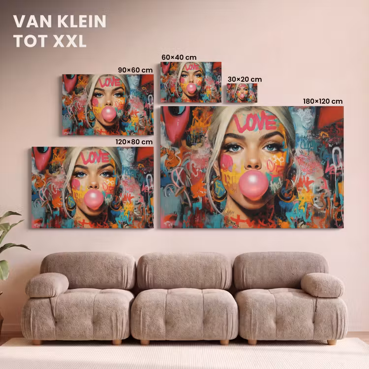 Canvas schilderij - Vrouw - Kauwgom - Graffiti - Love — 8