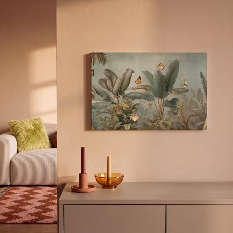 Canvas schilderij - Tropisch bladerdek - Vlinders - groen - Bruin — 2