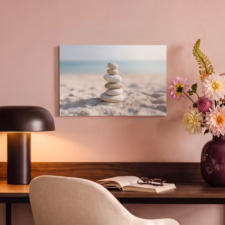 Canvas schilderij - Stenen - Stapel - Zand - Zee — 6