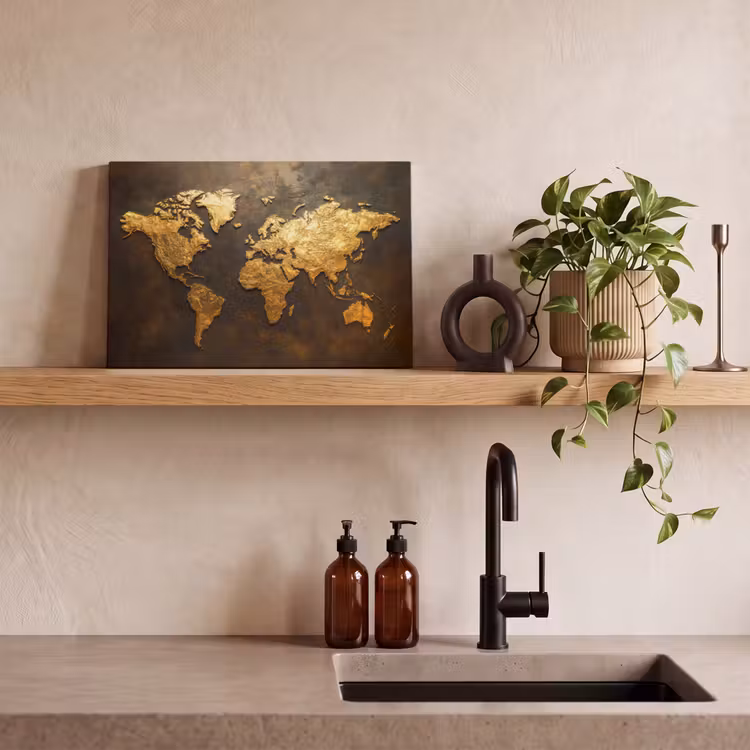 Canvas schilderij - Wereldkaart - Goud - Roest — 4