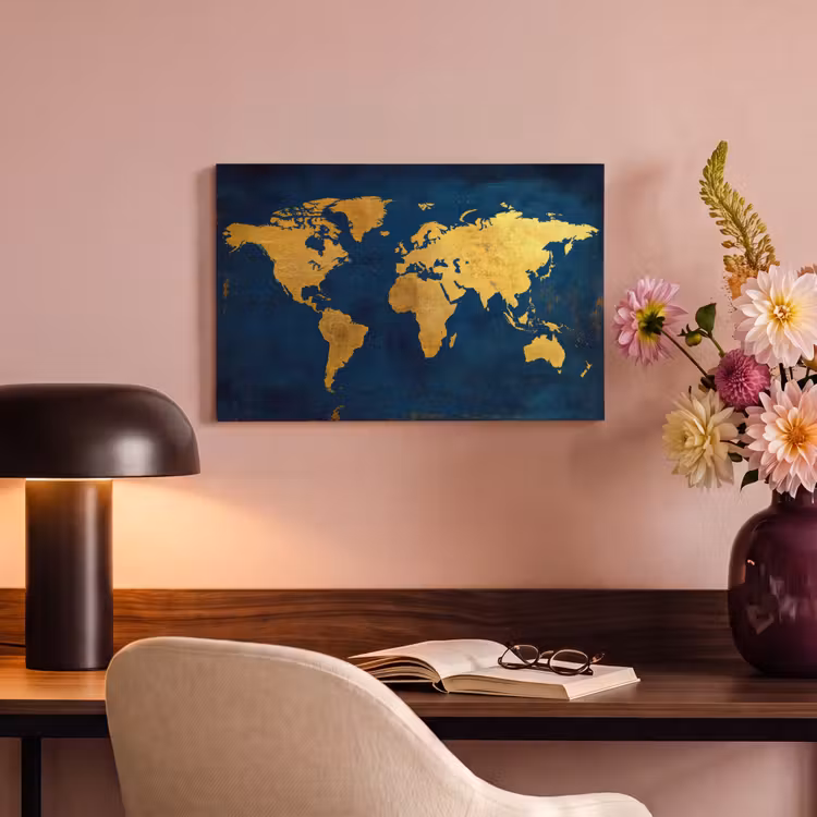 Canvas schilderij - Wereldkaart - Goud - Donkerblauw — 6