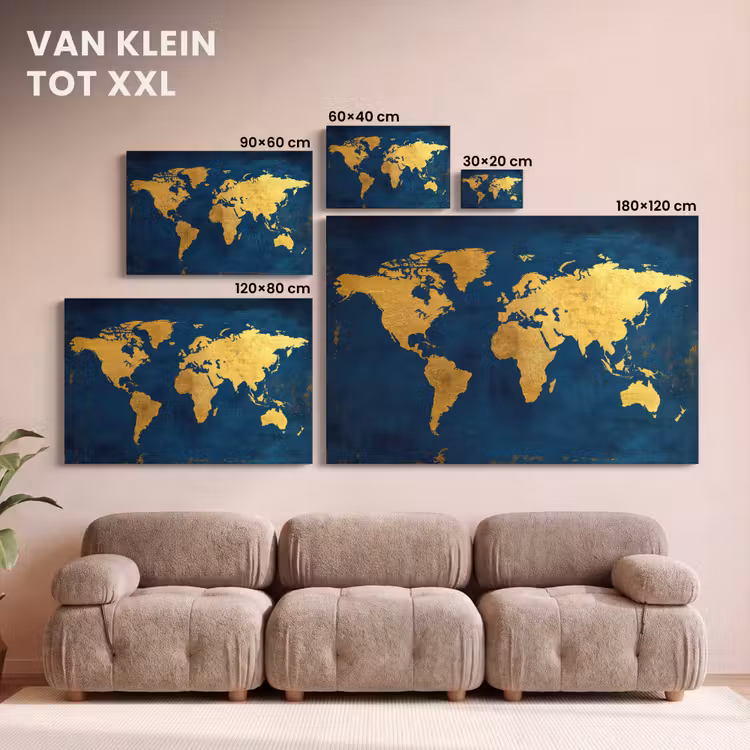 Canvas schilderij - Wereldkaart - Goud - Donkerblauw — 8