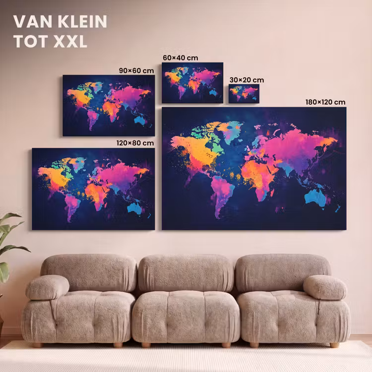 Canvas schilderij - Wereldkaart - Kleurrijk - Graffiti — 8