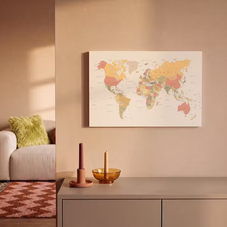 Canvas schilderij - Wereldkaart - Realistisch - Beige — 2
