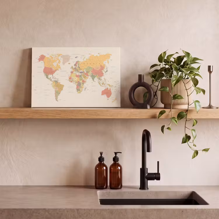Canvas schilderij - Wereldkaart - Realistisch - Beige — 4