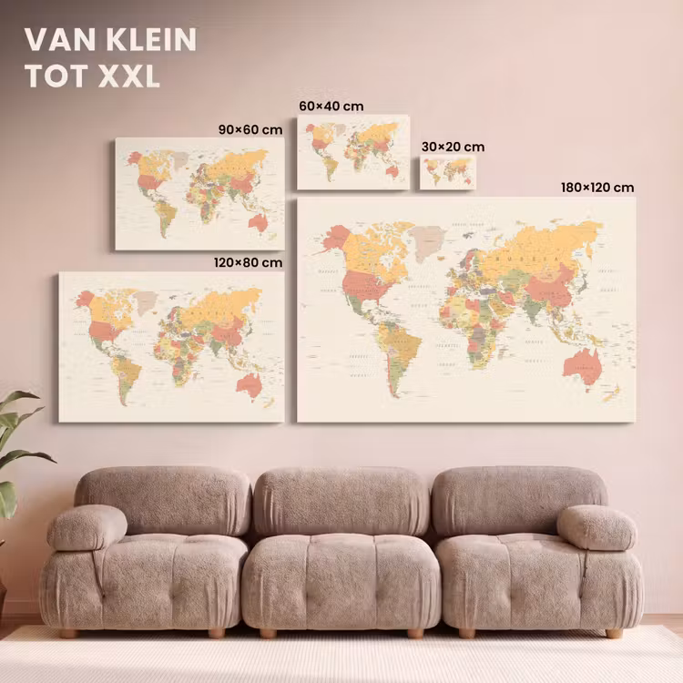 Canvas schilderij - Wereldkaart - Realistisch - Beige — 8