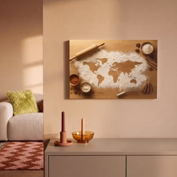 Canvas schilderij - Hout - Wereldkaart - Bakken - Keuken — 2
