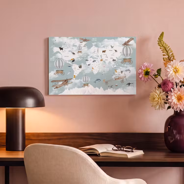 Canvas schilderij - Wereldkaart - Kind - Vliegtuig — 6