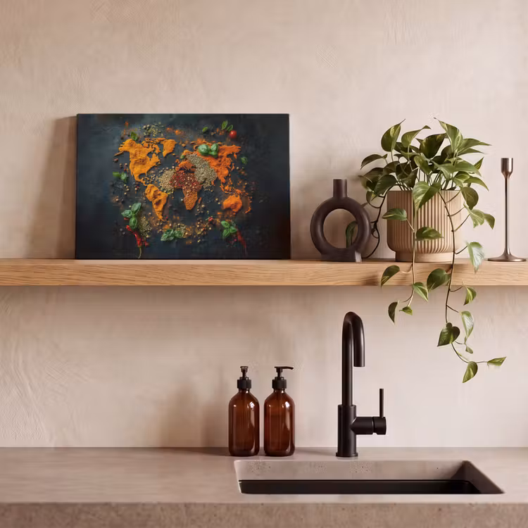 Canvas schilderij - Wereldkaart - Kruiden - Levendige kleuren — 4