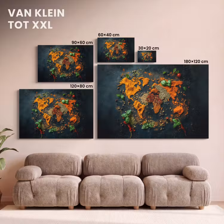 Canvas schilderij - Wereldkaart - Kruiden - Levendige kleuren — 8