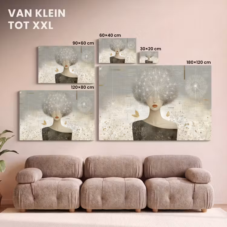 Canvas schilderij - Vrouw met Paardenbloem Pluizenbol Als Haar — 8