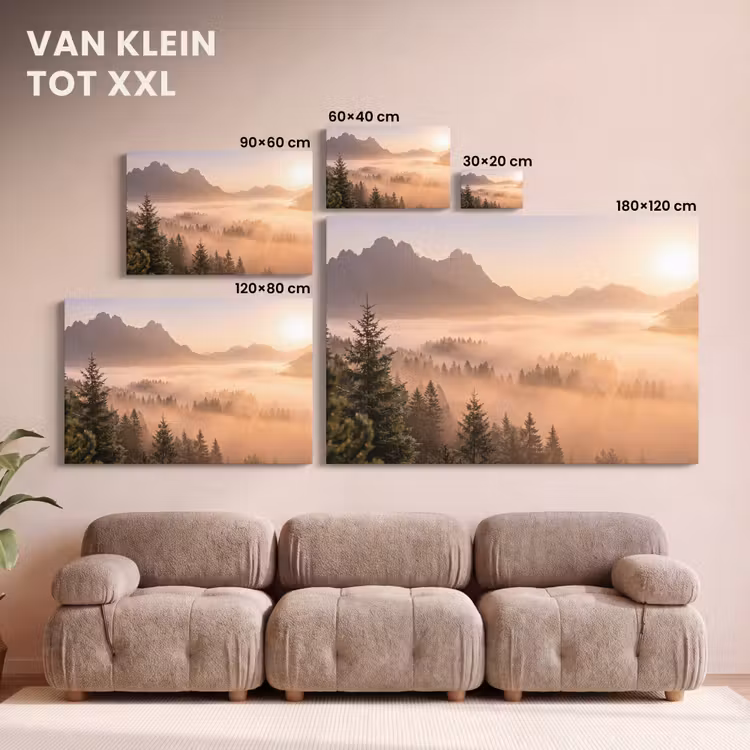 Canvas schilderij - Zonlicht - Mist - Bergen - Bomen — 8