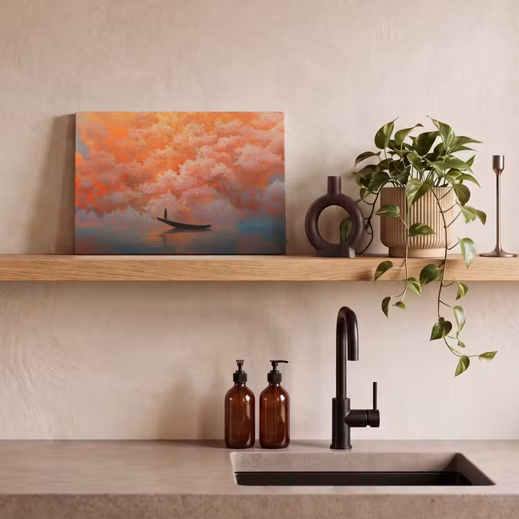 Canvas schilderij - Zee - Boot - Wolken - Oranje — 4