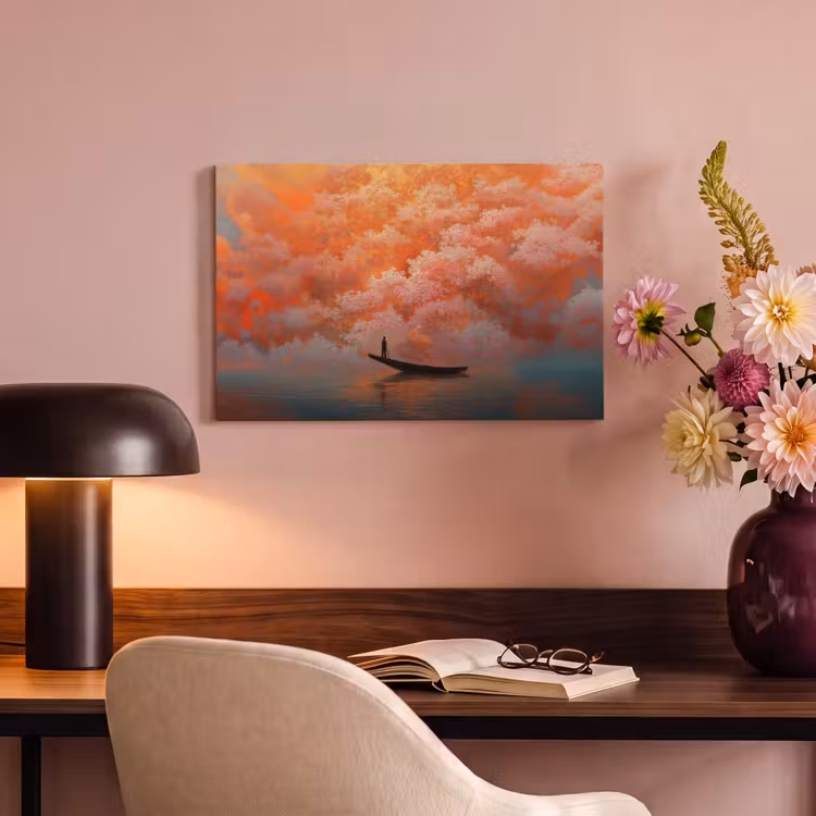 Canvas schilderij - Zee - Boot - Wolken - Oranje — 6