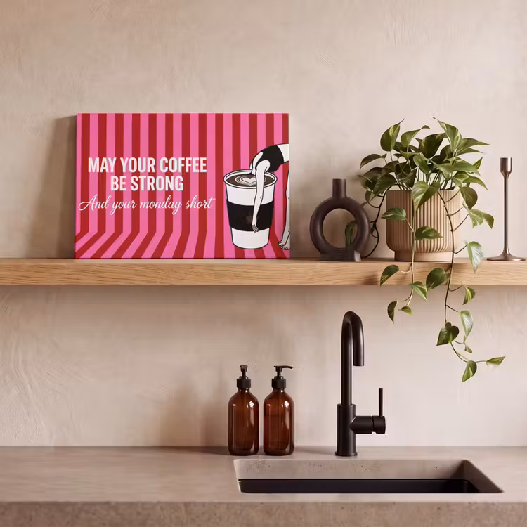 Canvas schilderij - Roze - Strepen - Koffie - Maandag — 4