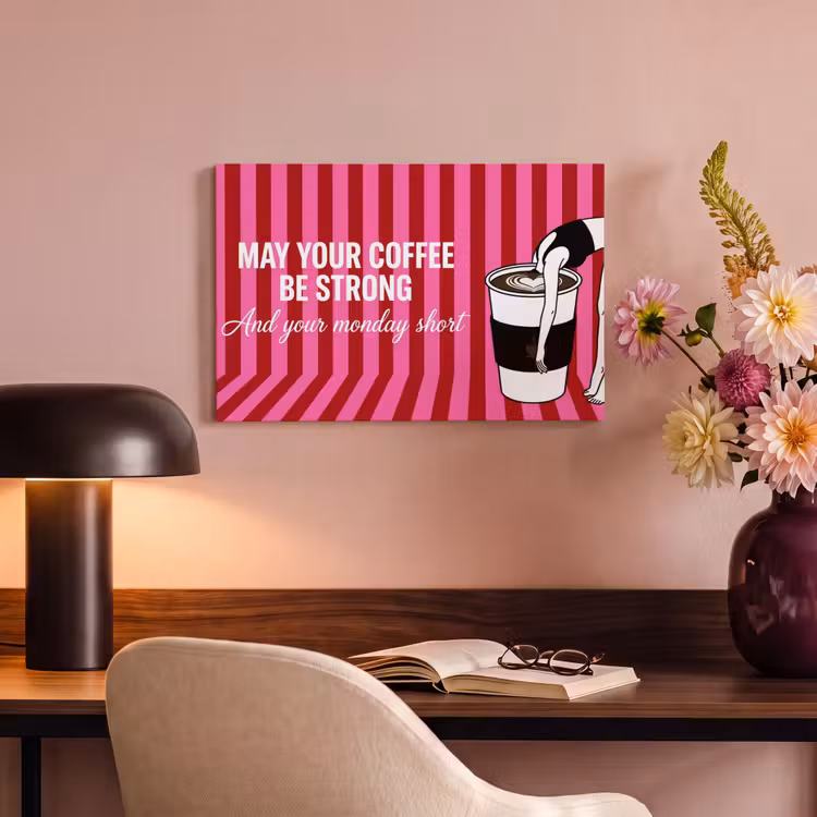 Canvas schilderij - Roze - Strepen - Koffie - Maandag — 6