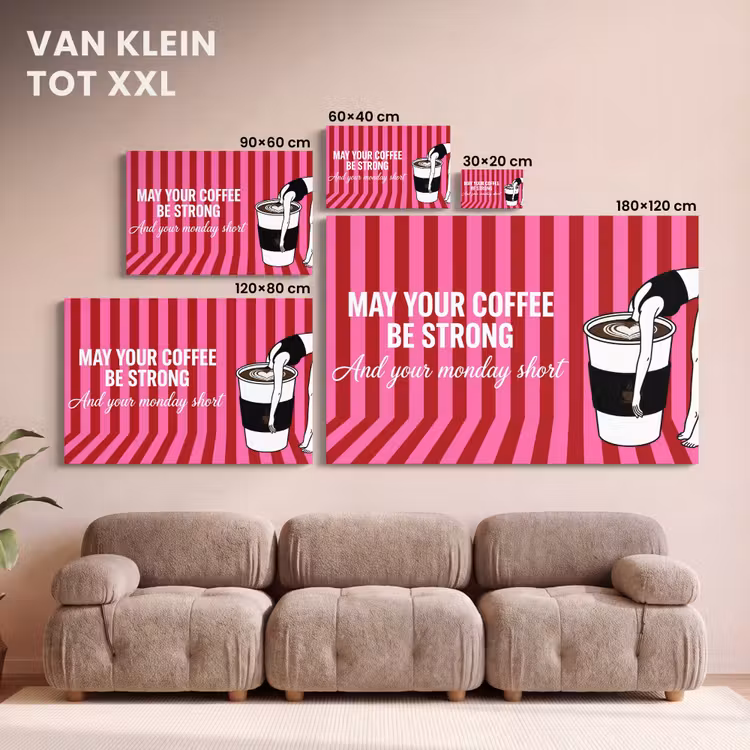 Canvas schilderij - Roze - Strepen - Koffie - Maandag — 8