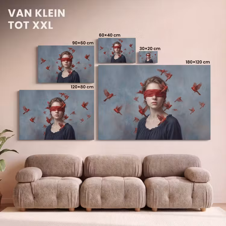 Canvas schilderij - Vrouw met Rode Vogels — 8