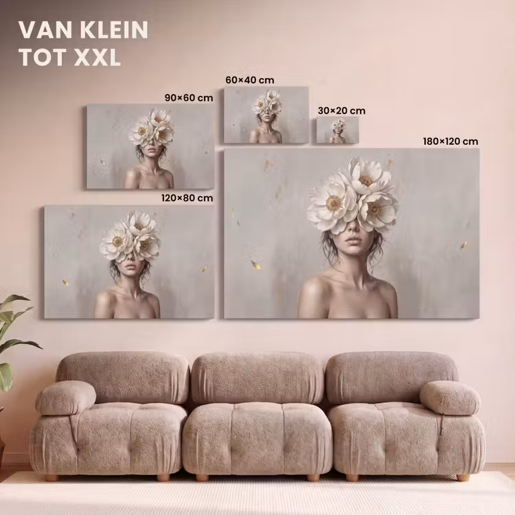 Canvas schilderij - Vrouw met Witte Bloemen en Bladgoud — 8