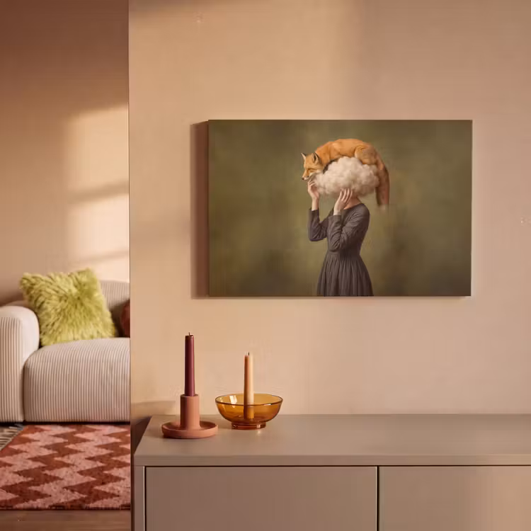 Canvas schilderij - Vos op Wolk Vrouw — 2