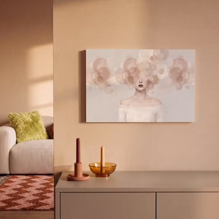 Canvas schilderij - Vrouw met Cirkels voor Gezicht Oudroze — 2