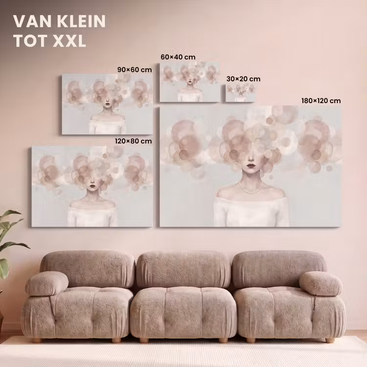 Canvas schilderij - Vrouw met Cirkels voor Gezicht Oudroze — 8