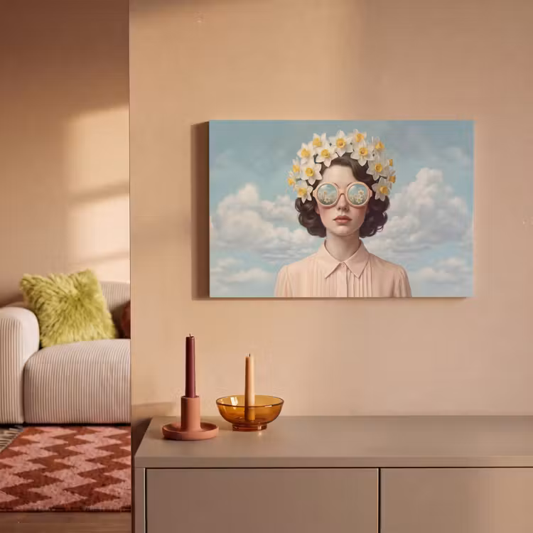 Canvas schilderij - Vrouw - Narcissen - Geel — 2