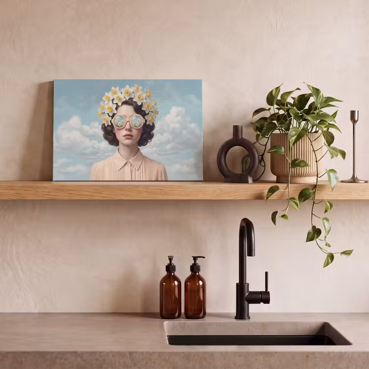 Canvas schilderij - Vrouw - Narcissen - Geel — 4