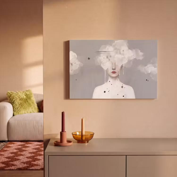 Canvas schilderij - Vrouw met Wolken Als Hoofd Grijs — 2