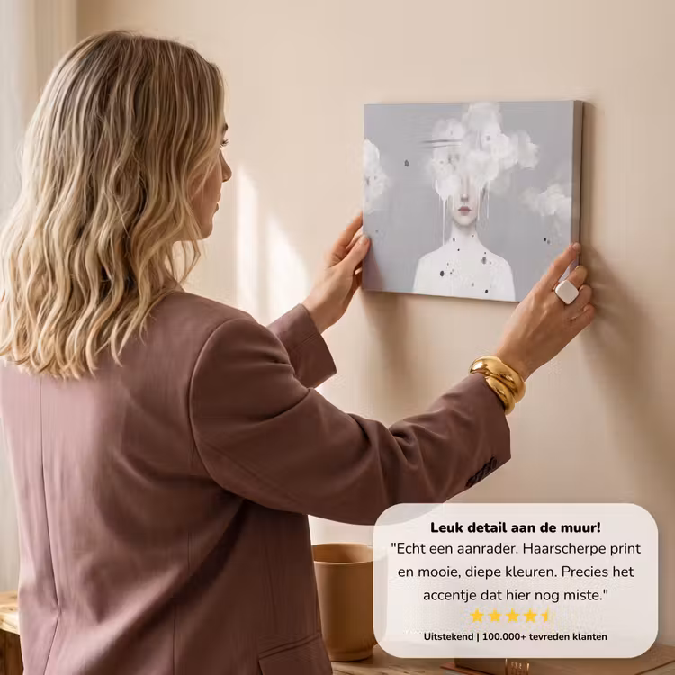 Canvas schilderij - Vrouw met Wolken Als Hoofd Grijs — 3
