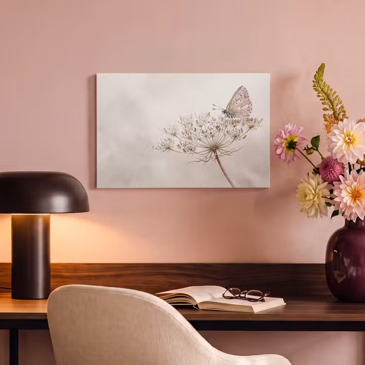 Canvas schilderij - Vlinder - Bloem -Natuur - Beige — 6