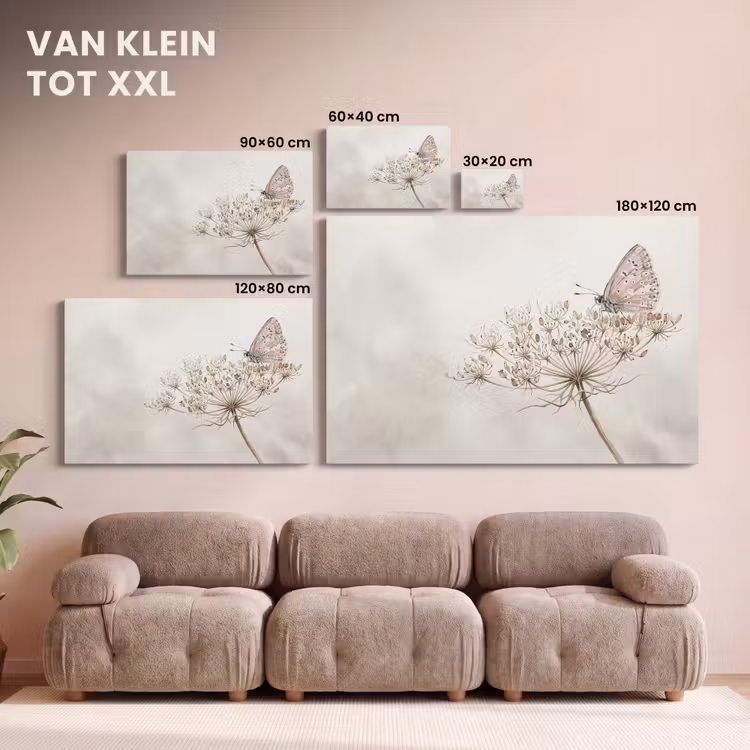 Canvas schilderij - Vlinder - Bloem -Natuur - Beige — 8