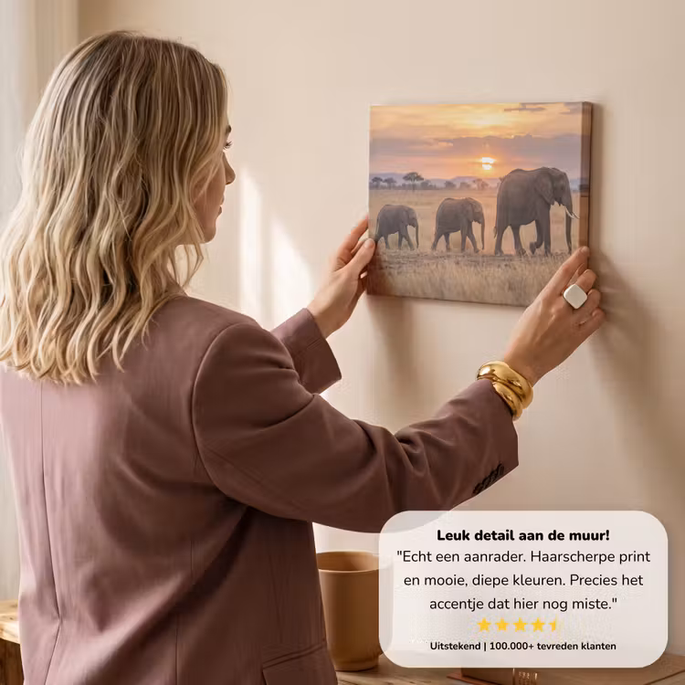 Canvas schilderij - Olifanten - Savanne - Zonsondergang - Afrika - Warm — 3