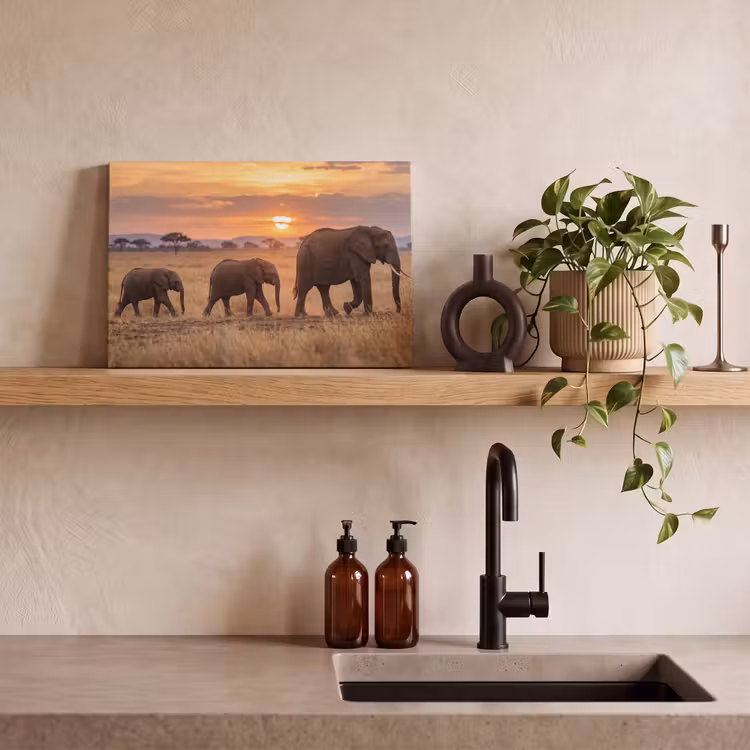 Canvas schilderij - Olifanten - Savanne - Zonsondergang - Afrika - Warm — 4