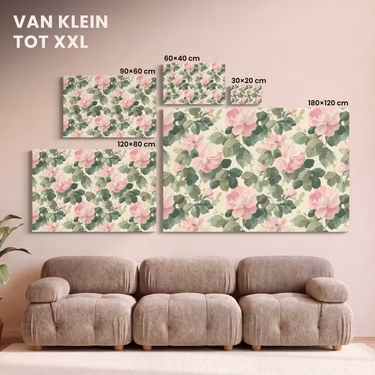 Canvas schilderij - Roze Bloemen met Bladeren Aquarel — 8