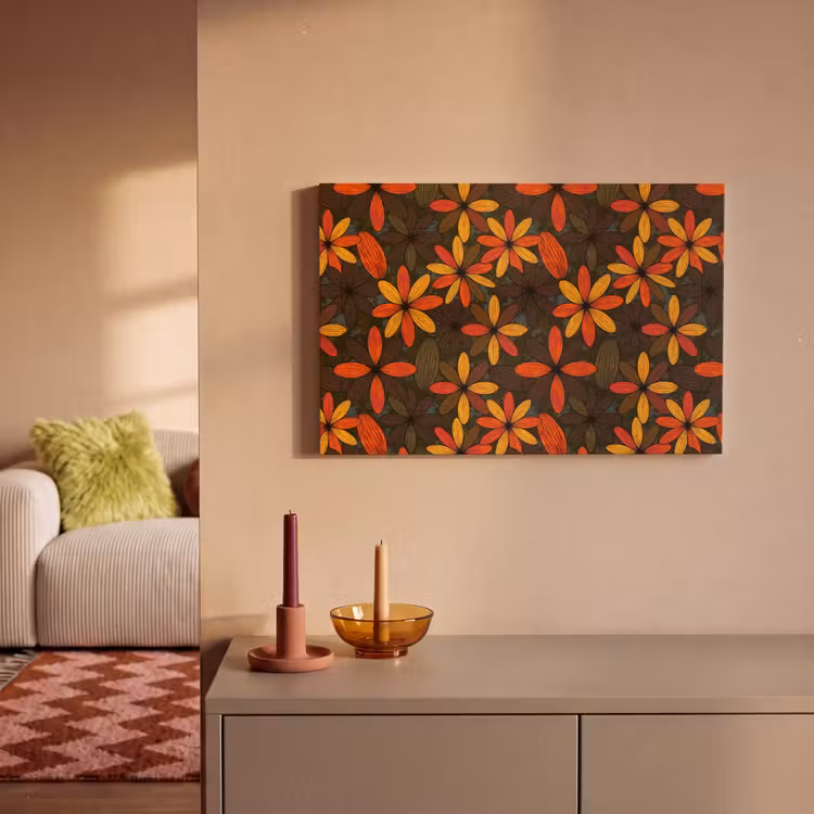 Canvas schilderij - Oranje - Retro - Bloemen - Herfst — 1