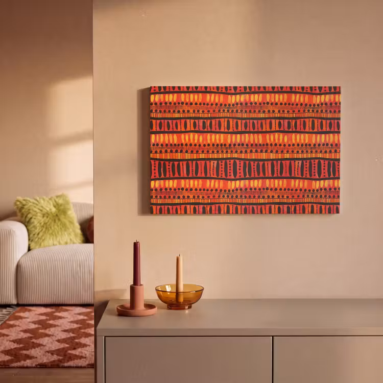 Canvas schilderij - Rood - Oranje - Etnisch - Expressief - Patroon — 1