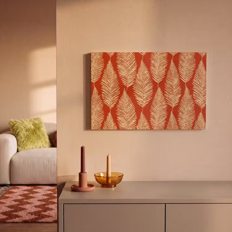 Canvas schilderij - Rood - Botanisch - Varen - Patroon — 1