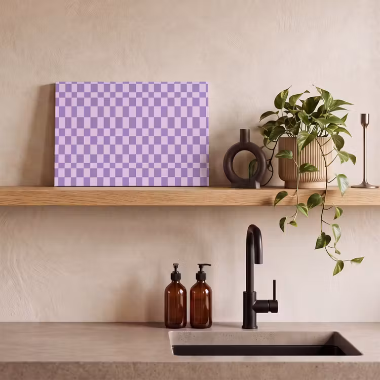 Canvas schilderij - Paars - Geometrisch - Dambord - Blokken - Patroon — 3