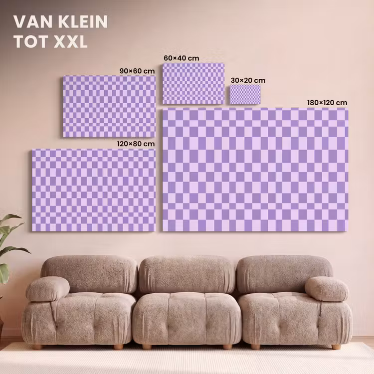 Canvas schilderij - Paars - Geometrisch - Dambord - Blokken - Patroon — 7