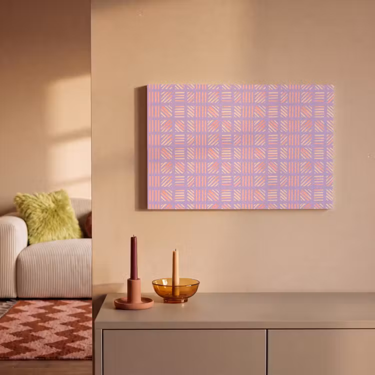 Canvas schilderij - Paars - Roze - Geometrisch - Strepen - Blokken - Patroon — 1