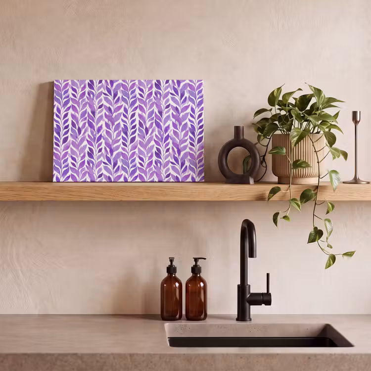 Canvas schilderij - Paars - Botanisch - Bladeren - Aquarel - Takken - Patroon — 3