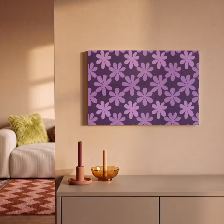Canvas schilderij - Paars - Botanisch - Bloemen - Retro - Patroon — 1