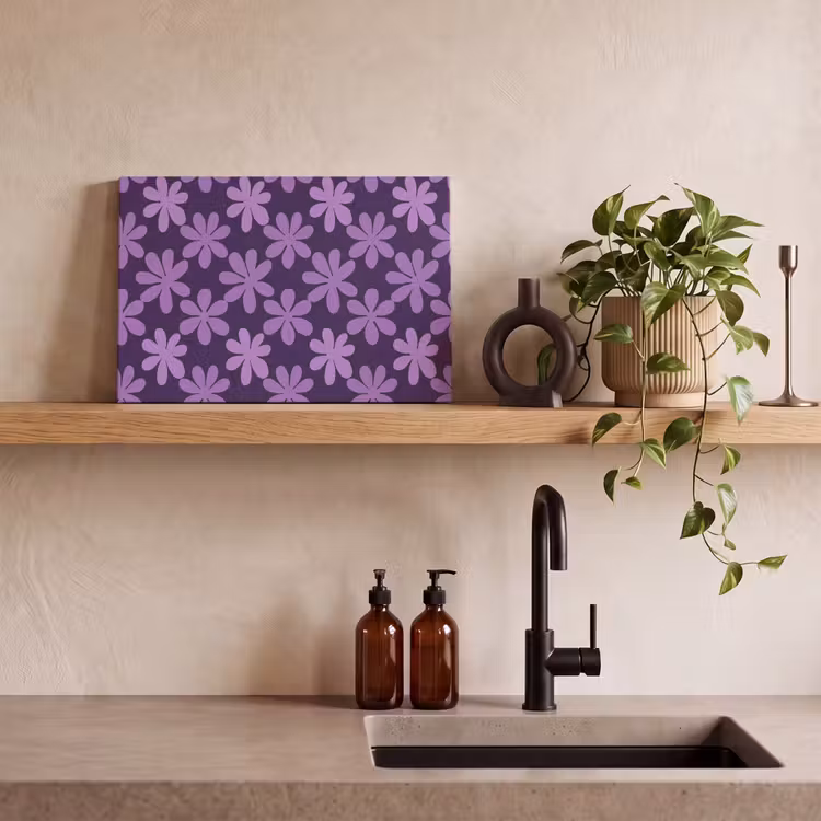 Canvas schilderij - Paars - Botanisch - Bloemen - Retro - Patroon — 3